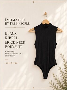 Intimately Free People Black Ribbed Mock Neck Bodysuit Minimalist Size XS/S